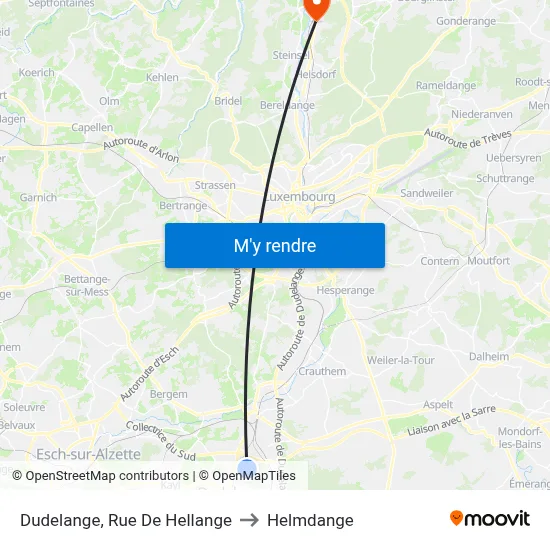Dudelange, Rue De Hellange to Helmdange map