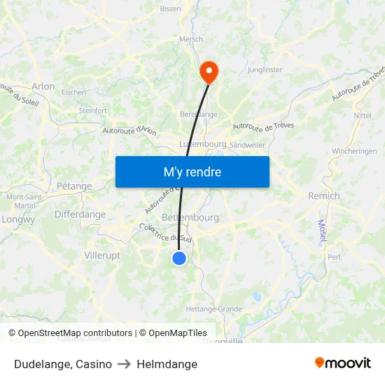 Dudelange, Casino to Helmdange map