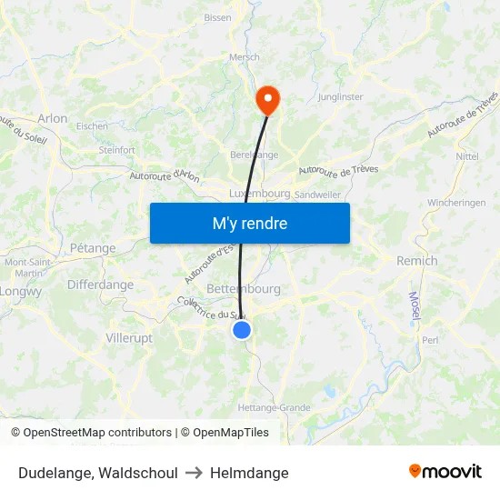 Dudelange, Waldschoul to Helmdange map