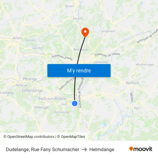 Dudelange, Rue Fany Schumacher to Helmdange map