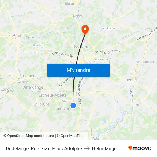 Dudelange, Rue Grand-Duc Adolphe to Helmdange map