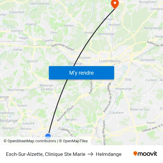 Esch-Sur-Alzette, Clinique Ste Marie to Helmdange map