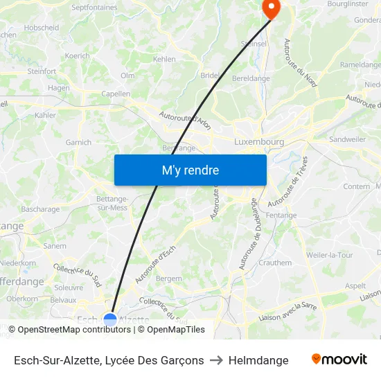 Esch-Sur-Alzette, Lycée Des Garçons to Helmdange map
