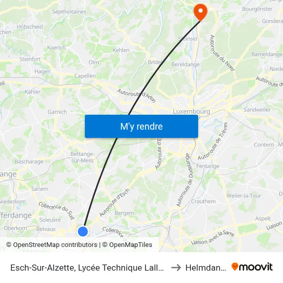 Esch-Sur-Alzette, Lycée Technique Lallange to Helmdange map