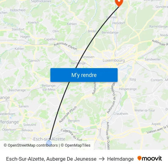 Esch-Sur-Alzette, Auberge De Jeunesse to Helmdange map