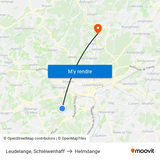 Leudelange, Schléiwenhaff to Helmdange map