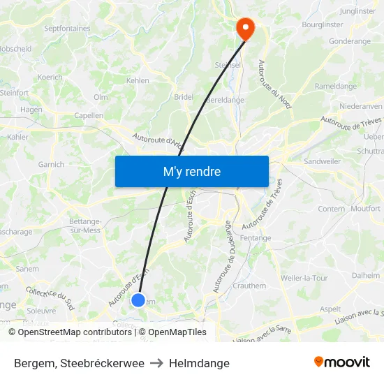 Bergem, Steebréckerwee to Helmdange map