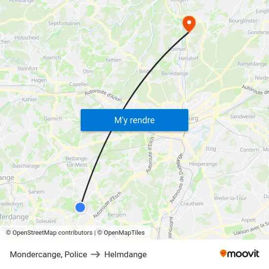 Mondercange, Police to Helmdange map