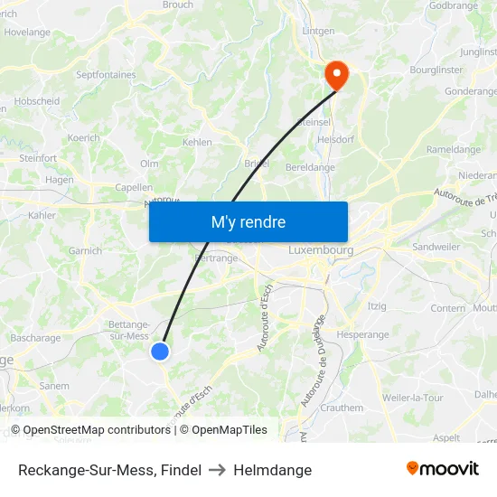 Reckange-Sur-Mess, Findel to Helmdange map