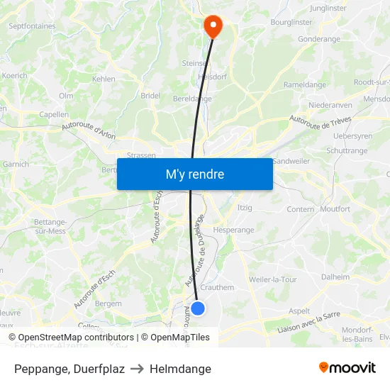 Peppange, Duerfplaz to Helmdange map