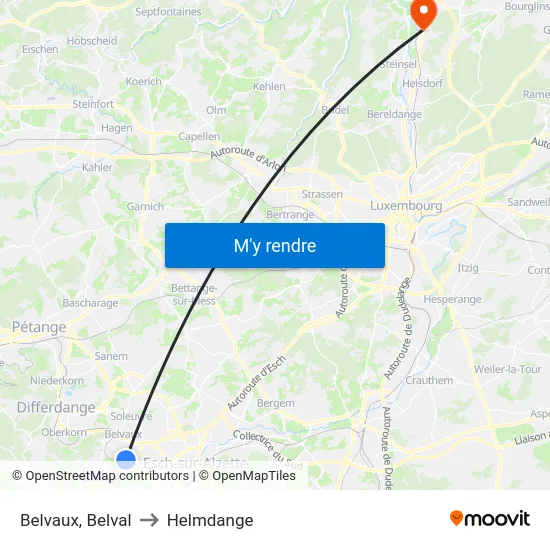 Belvaux, Belval to Helmdange map