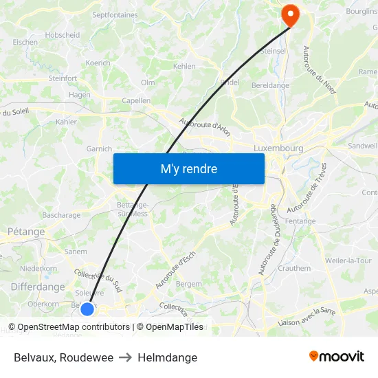 Belvaux, Roudewee to Helmdange map