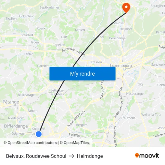Belvaux, Roudewee Schoul to Helmdange map
