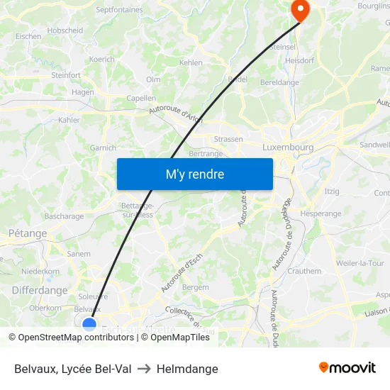Belvaux, Lycée Bel-Val to Helmdange map