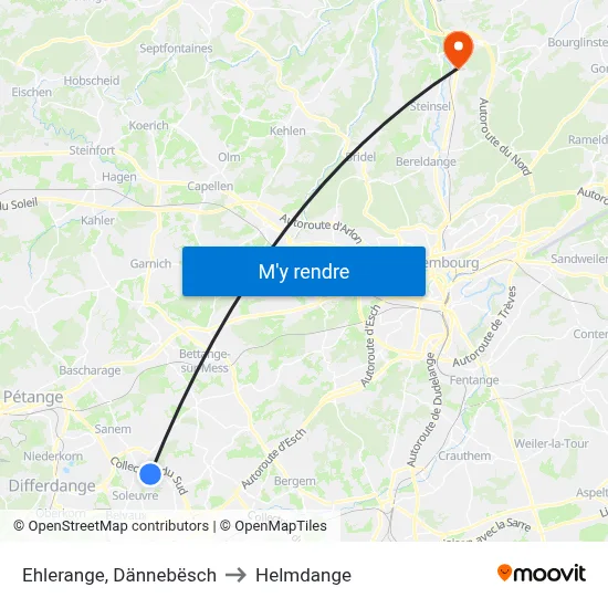 Ehlerange, Dännebësch to Helmdange map