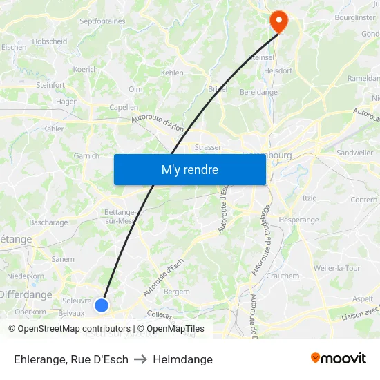 Ehlerange, Rue D'Esch to Helmdange map