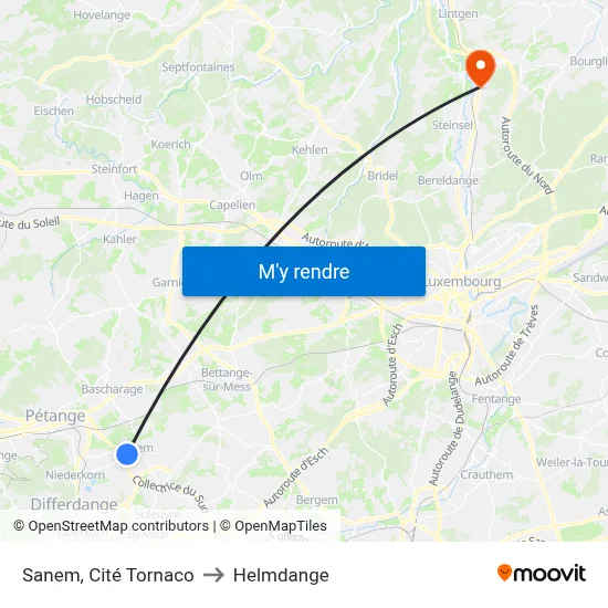 Sanem, Cité Tornaco to Helmdange map