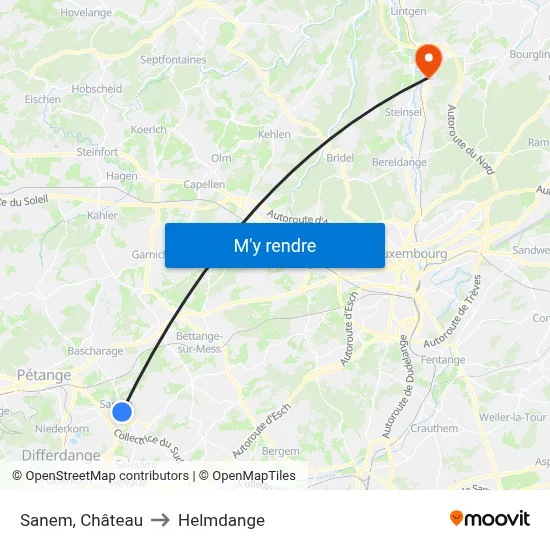 Sanem, Château to Helmdange map