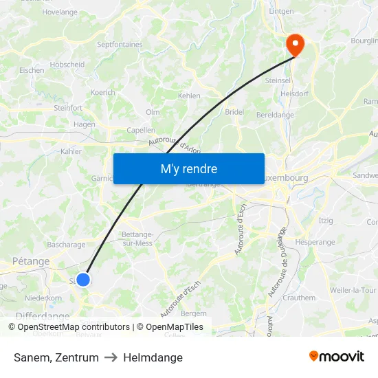 Sanem, Zentrum to Helmdange map