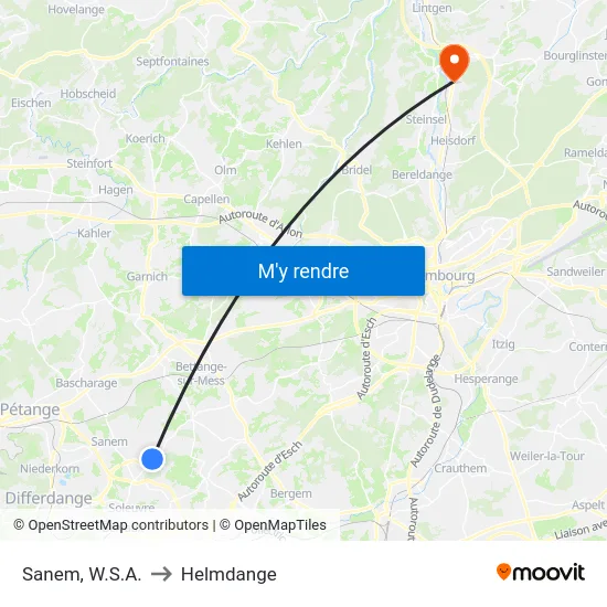 Sanem, W.S.A. to Helmdange map