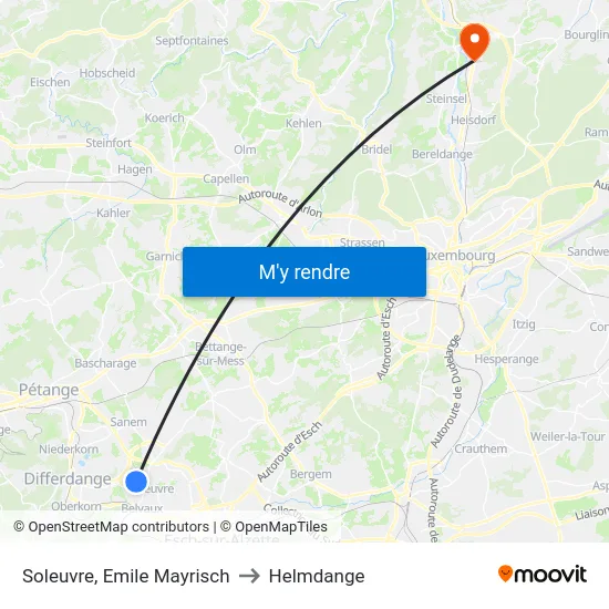 Soleuvre, Emile Mayrisch to Helmdange map
