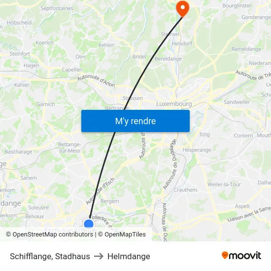 Schifflange, Stadhaus to Helmdange map