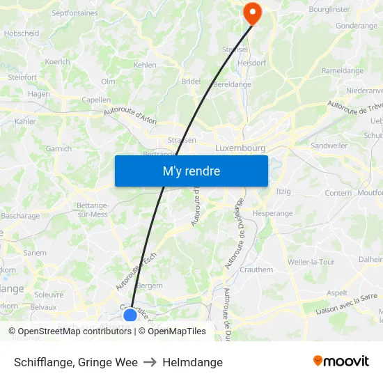 Schifflange, Gringe Wee to Helmdange map