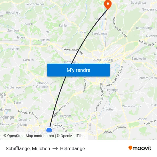 Schifflange, Millchen to Helmdange map