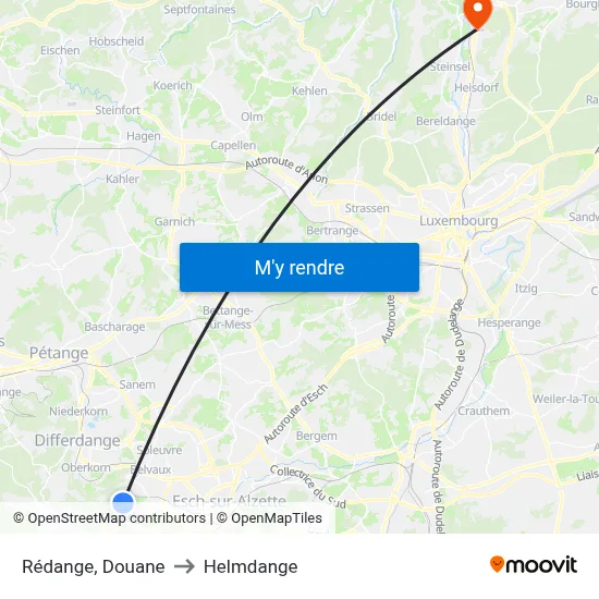 Rédange, Douane to Helmdange map