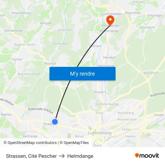 Strassen, Cité Pescher to Helmdange map
