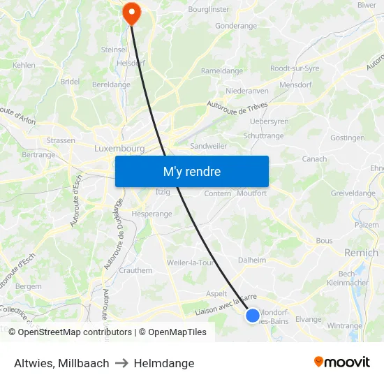 Altwies, Millbaach to Helmdange map