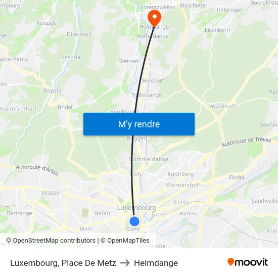 Luxembourg, Place De Metz to Helmdange map