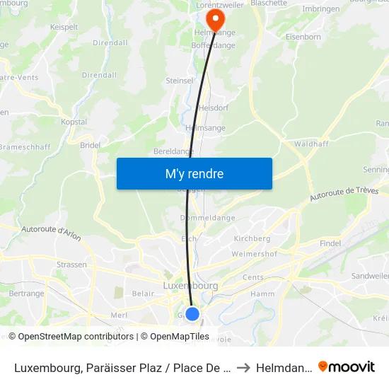 Luxembourg, Paräisser Plaz / Place De Paris to Helmdange map