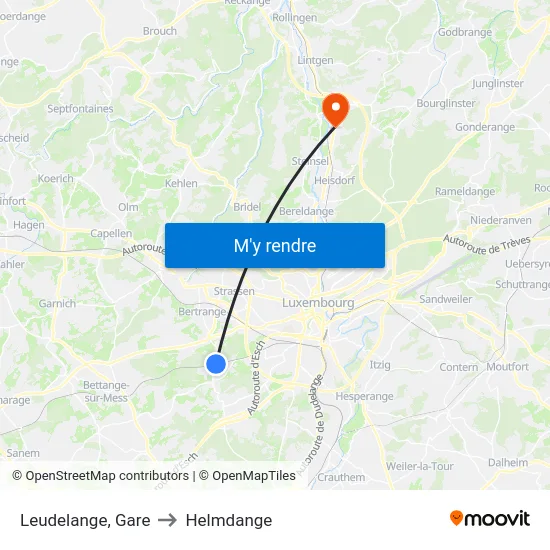 Leudelange, Gare to Helmdange map