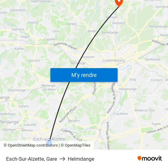 Esch-Sur-Alzette, Gare to Helmdange map