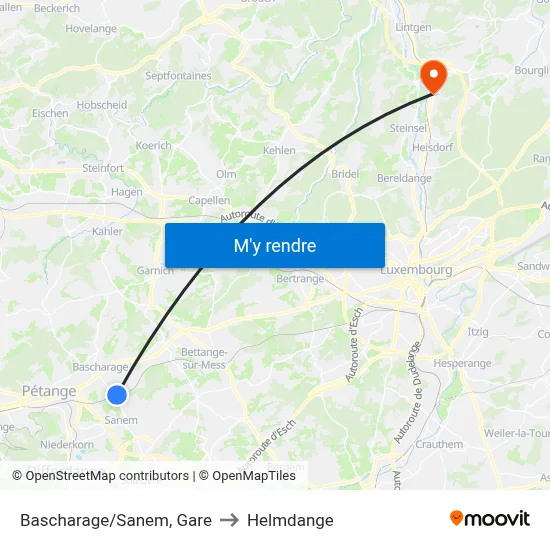 Bascharage/Sanem, Gare to Helmdange map