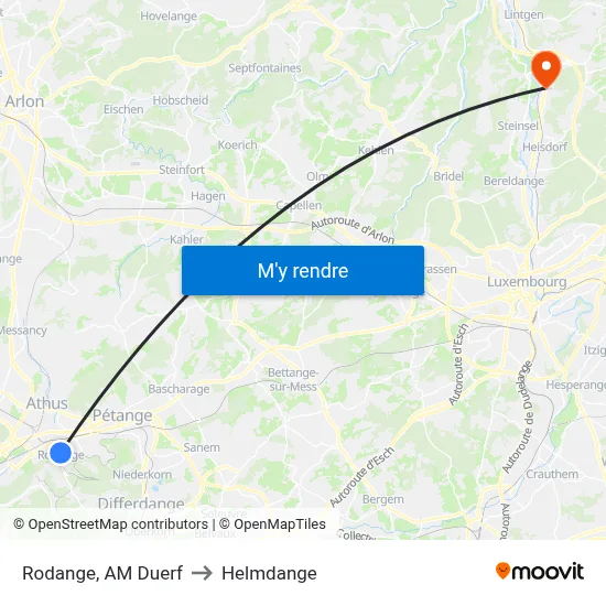 Rodange, AM Duerf to Helmdange map
