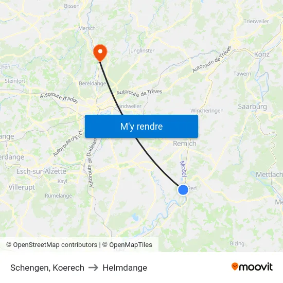 Schengen, Koerech to Helmdange map