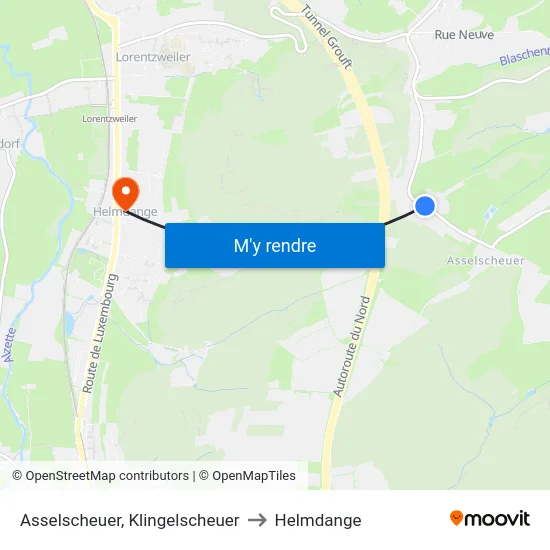 Asselscheuer, Klingelscheuer to Helmdange map