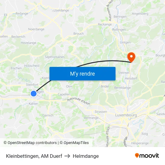 Kleinbettingen, AM Duerf to Helmdange map