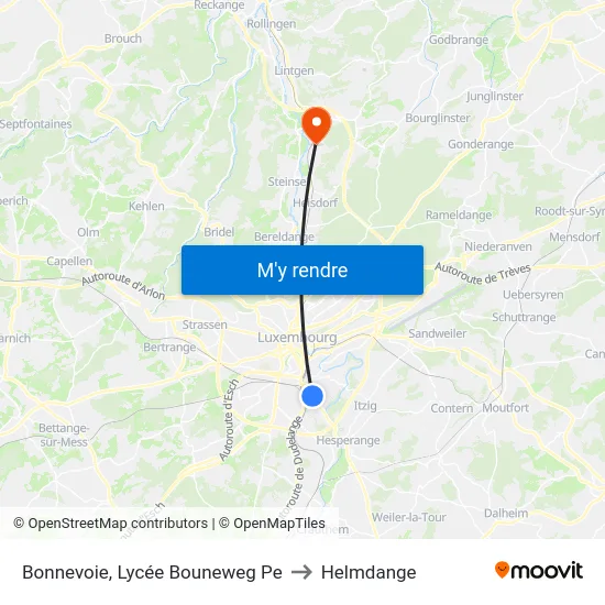 Bonnevoie, Lycée Bouneweg Pe to Helmdange map
