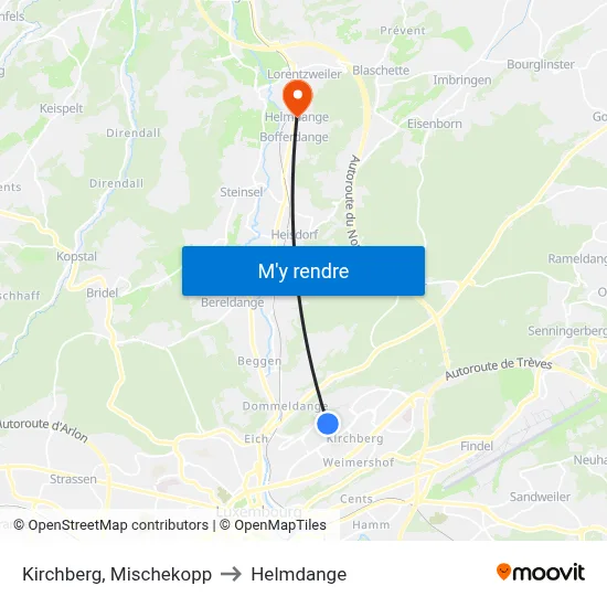 Kirchberg, Mischekopp to Helmdange map