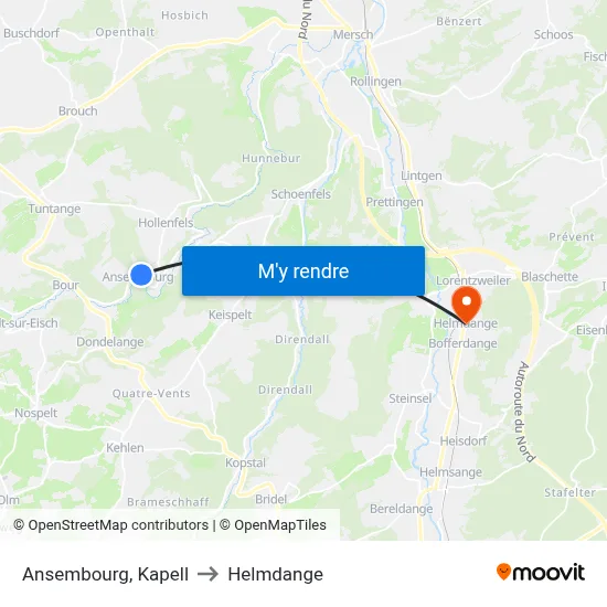 Ansembourg, Kapell to Helmdange map