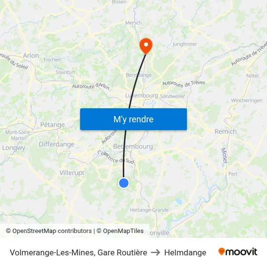 Volmerange-Les-Mines, Gare Routière to Helmdange map