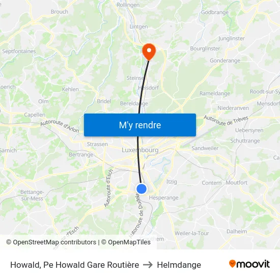 Howald, Pe Howald Gare Routière to Helmdange map