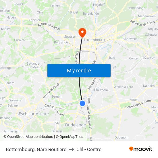 Bettembourg, Gare Routière to Chl - Centre map