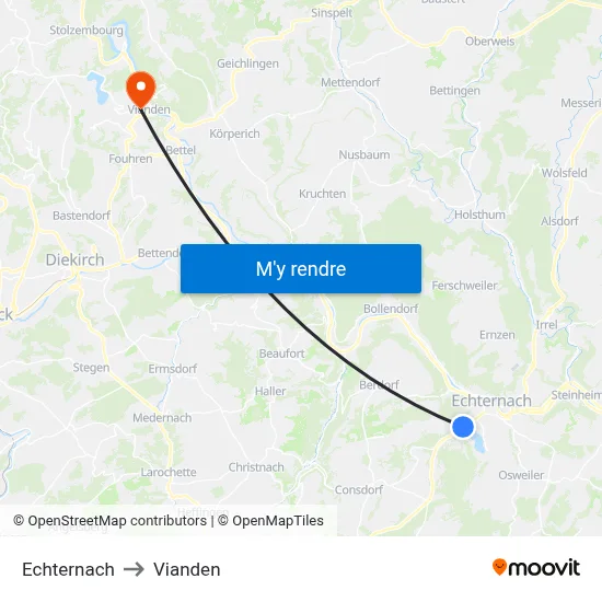 Echternach to Vianden map