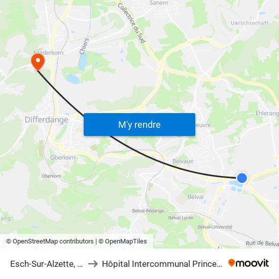 Esch-Sur-Alzette, Raemerich to Hôpital Intercommunal Princesse Marie-Astrid map