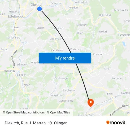 Diekirch, Rue J. Merten to Olingen map