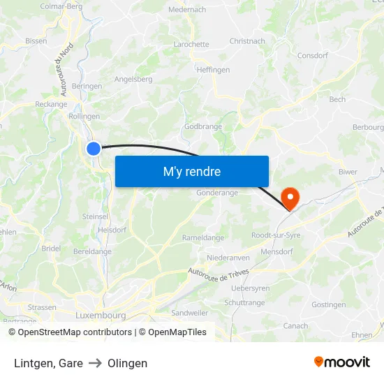 Lintgen, Gare to Olingen map